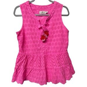 Vineyard Vines Pink Allamanda Floral Tiered Eyelet Top Size Small